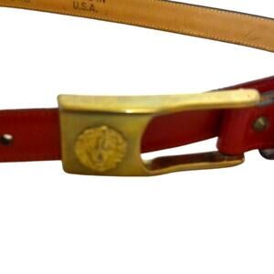 Vintage Anne Klein For Calderon Red Leather Lion Head Buckle Belt Size Small